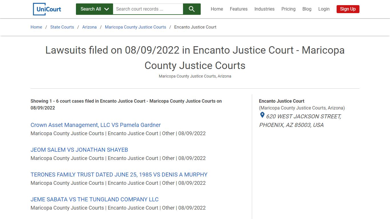 Lawsuits filed on 08/09/2022 in Encanto Justice Court - Maricopa County ...